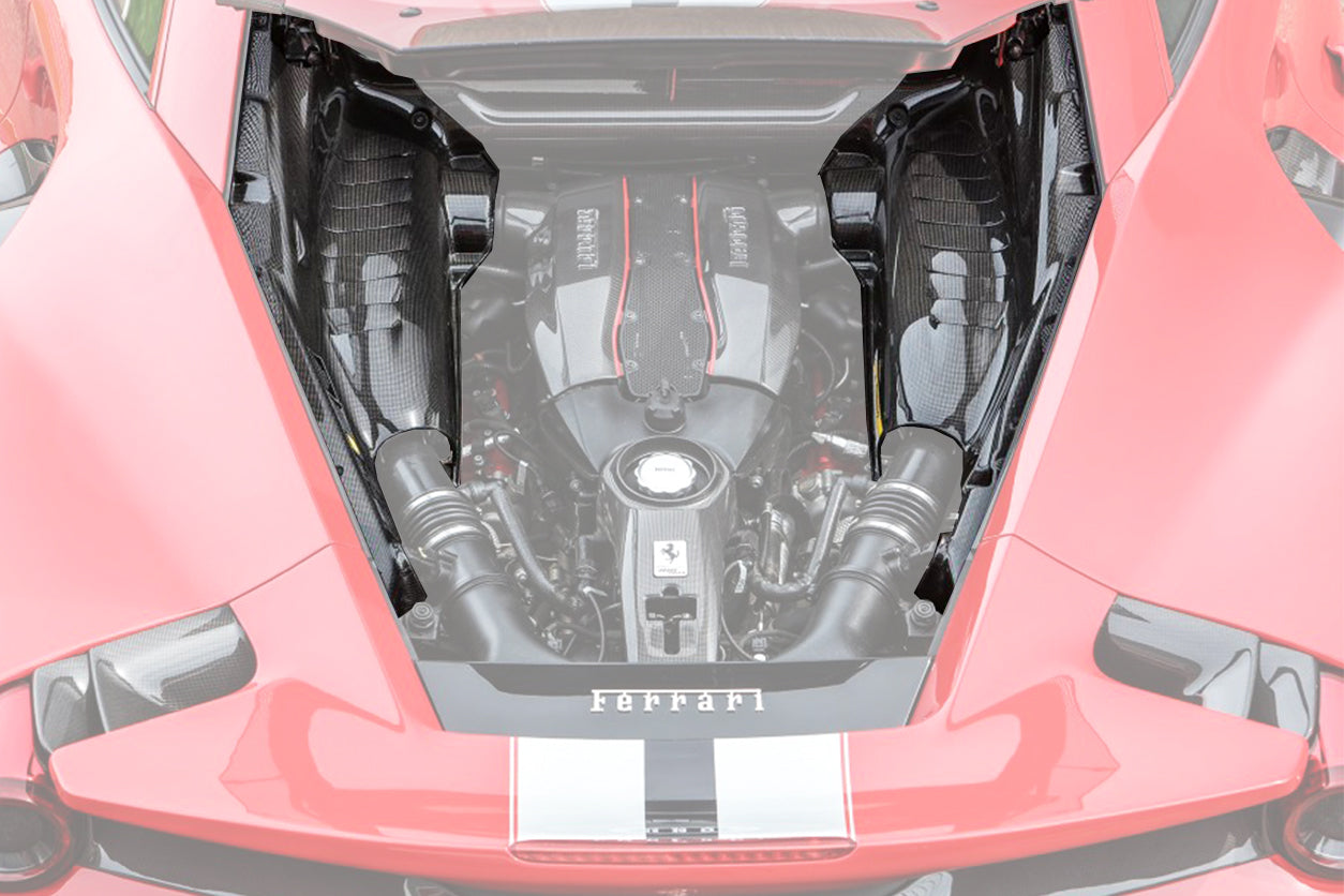 DarwinPRO 2015-2023 Ferrari Autoclave Carbon Fiber Engine Bay Panels With Heat Protection | Fits 488, PISTA, F8 - FF Performance