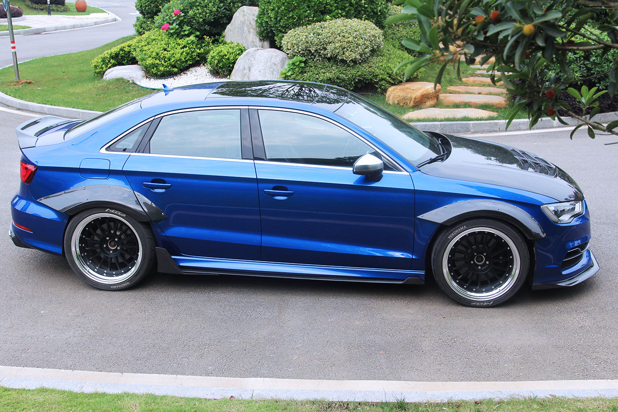 DarwinPRO 2017-2020 Audi RS3 8V.2 Sedan Only BKSS Style Carbon Fiber Side Skirts Under Board