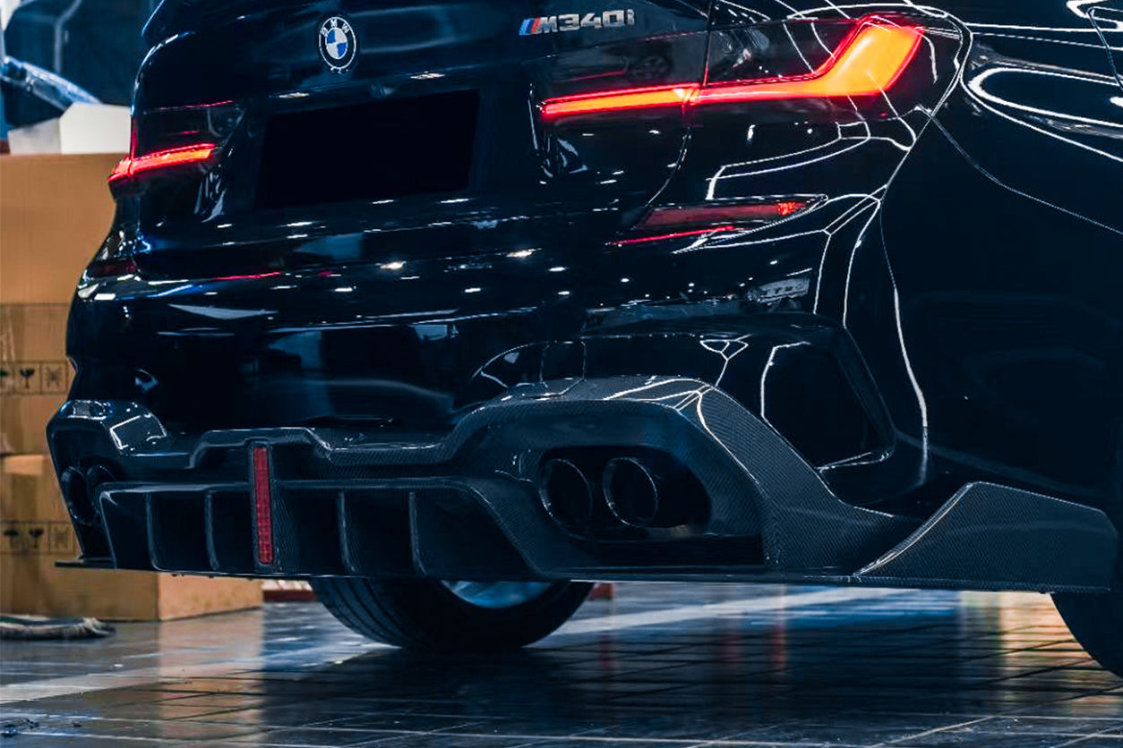 DarwinPRO 2019-2022 BMW 3 Series G20 G28 BKSS Style Carbon Fiber Rear Diffuser (For QUAD Exhaust tips)