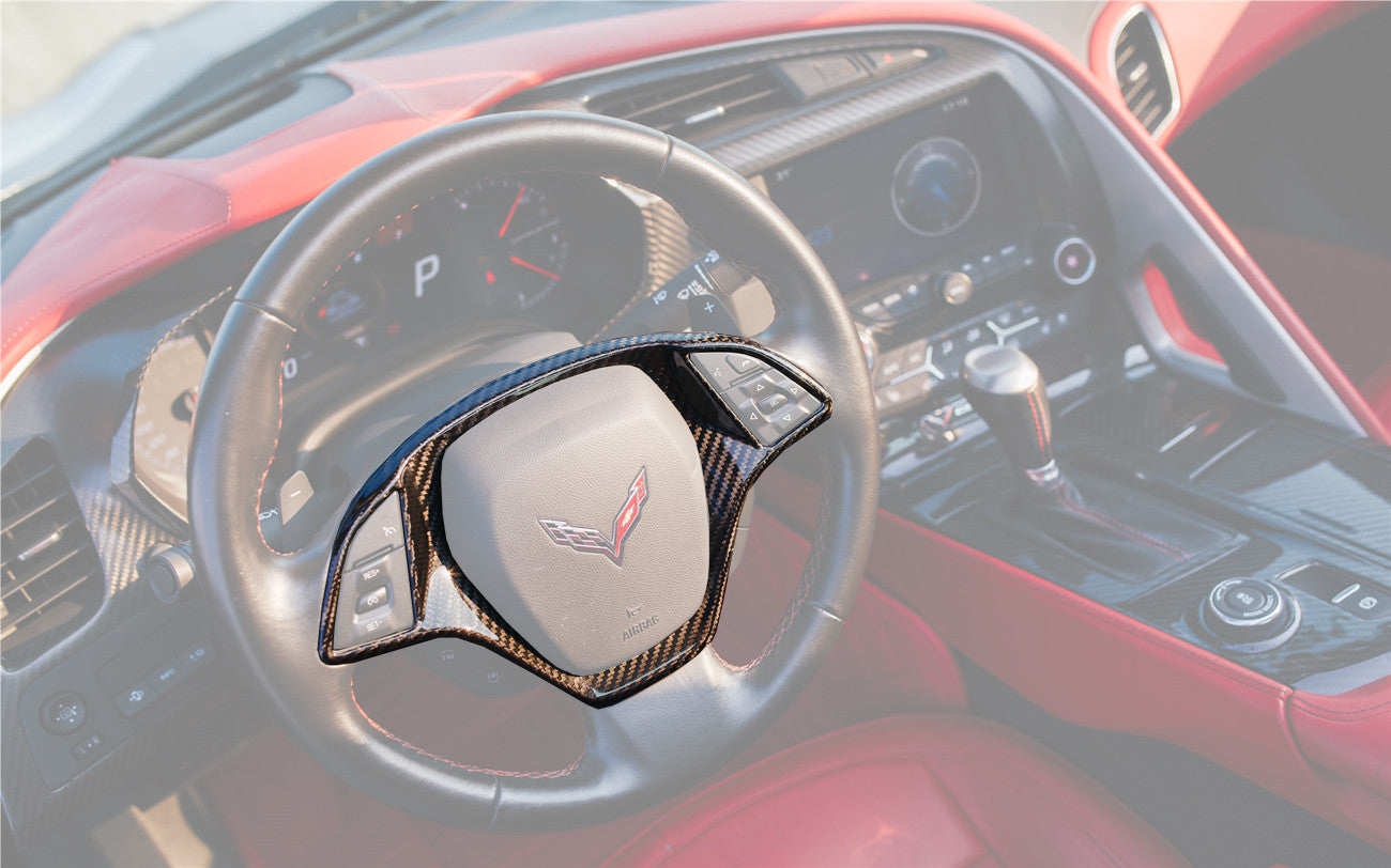 DarwinPRO 2013-2019 Corvette C7 Z06 Grandsport Dry Carbon Fiber Interior Steering Wheel Cover Trim