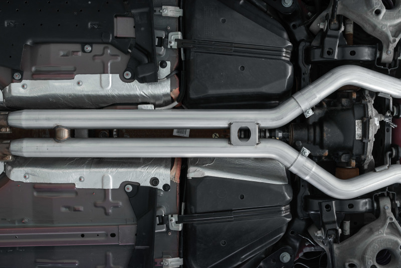 2018-2022 Ford Mustang GT with the MBRP S72053CF cat-back exhaust installed