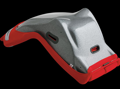 BRIDE A.i.R. FRP silver shell underside showing semi-monocoque hip-side rigidity structure