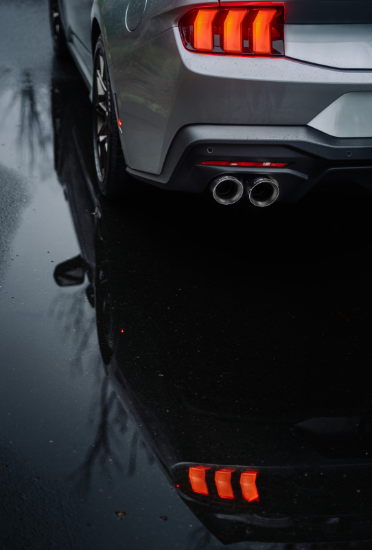 MBRP cat-back exhaust quad tips on the 2024-2026 Ford Mustang GT - close up