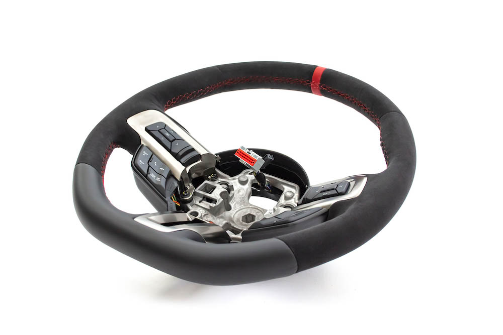 2018-2023 Ford Mustang – Steeda Q850 Loaded Alcantara Steering Wheel - Red Sightline