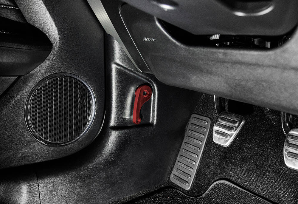 2012-2021 Ford Focus – Steeda Red Anodized Billet Aluminum Interior Hood Latch Release Lever