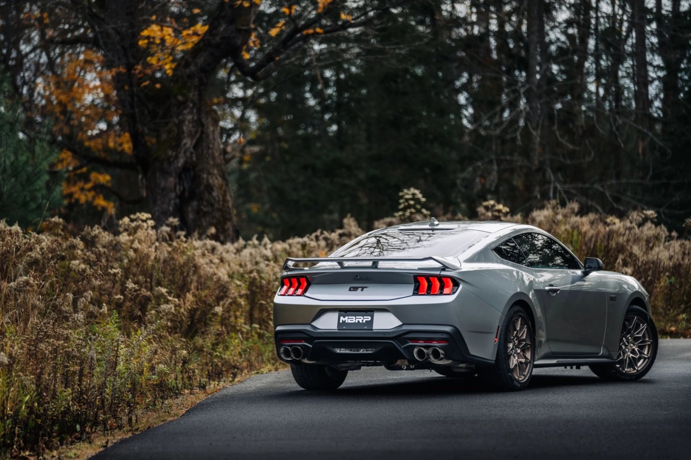 2024-2026 Ford Mustang GT with MBRP Armor Pro cat-back exhaust - rear quarter view