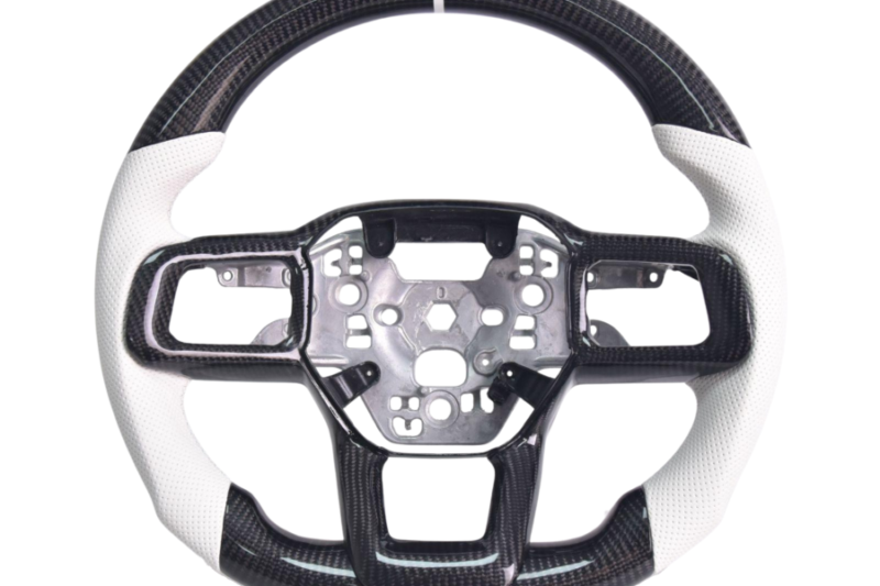 Mustang S650 Carbon Fiber Steering Wheel - White Leather / White Stitching for S650 Mustang