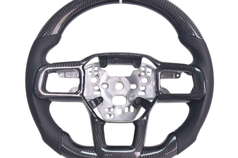 Mustang S650 Carbon Fiber Steering Wheel - Black Leather / White Stitching for S650 Mustang