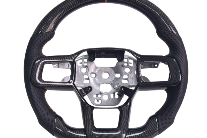 Mustang S650 Carbon Fiber Steering Wheel - Black Leather / Orange Stitching for S650 Mustang