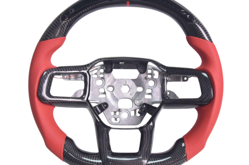 Mustang S650 Carbon Fiber LED Steering Wheel - Red Leather / Red Stitching for S650 Mustang