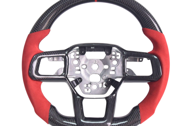 Mustang S650 Carbon Fiber Steering Wheel - Red Suede / Black Stitching for S650 Mustang