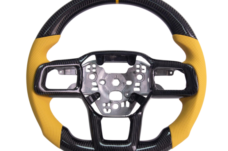 Mustang S650 Carbon Fiber Steering Wheel - Yellow Leather with Yellow Stitching for S650 Mustang