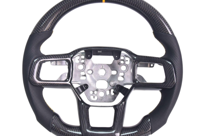 Mustang S650 Carbon Fiber Steering Wheel — Black Leather / Yellow Stitching for S650 Mustang