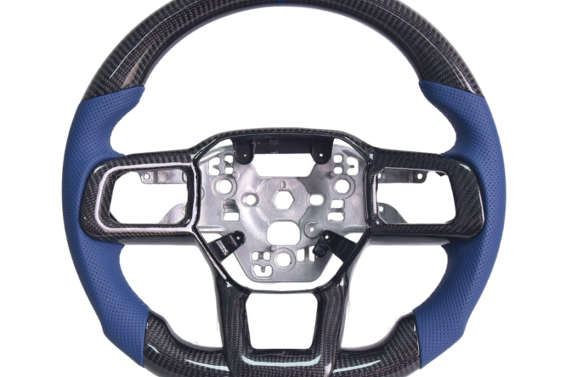 Mustang S650 Carbon Fiber Steering Wheel — Blue Leather / Blue Stitching for S650 Mustang