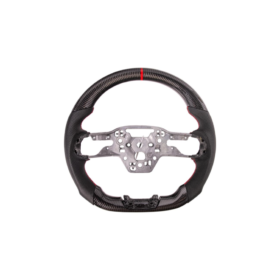 2024-2026 Ford Mustang S650 Carbon Fiber Perforated Leather Steering Wheel - Red Stripe - image 1