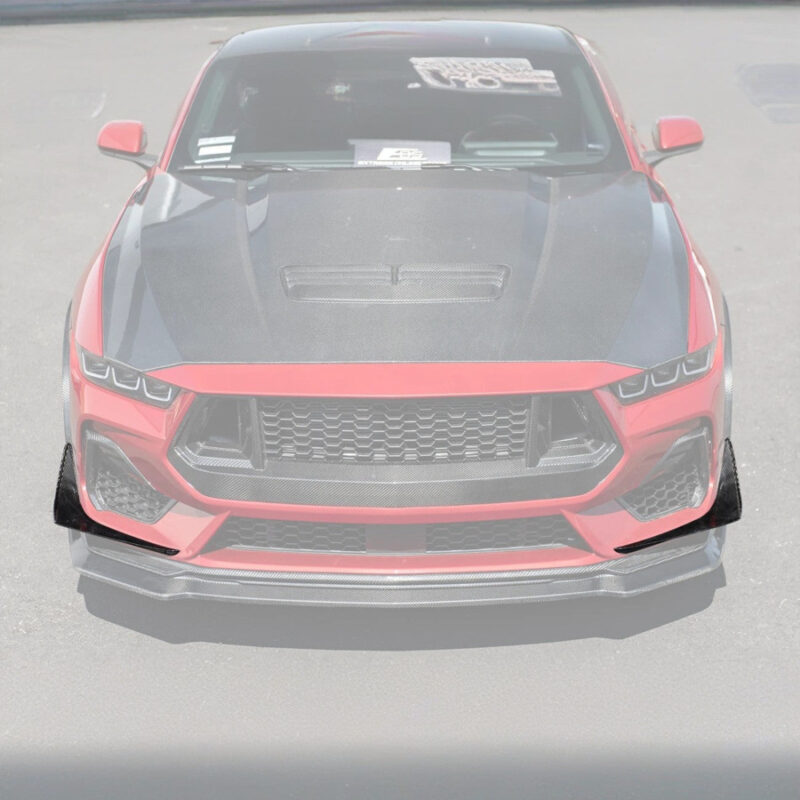 2024-2026 Ford Mustang S650 GT Front Bumper Canards | Dry Carbon Fiber & Gloss Black installed