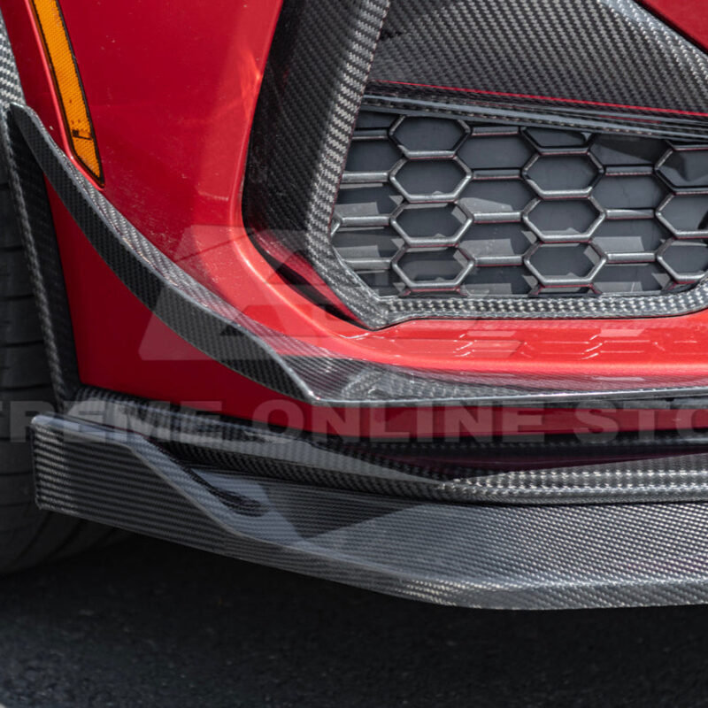2024-2026 Ford Mustang S650 GT Front Bumper Canards | Dry Carbon Fiber & Gloss Black installed
