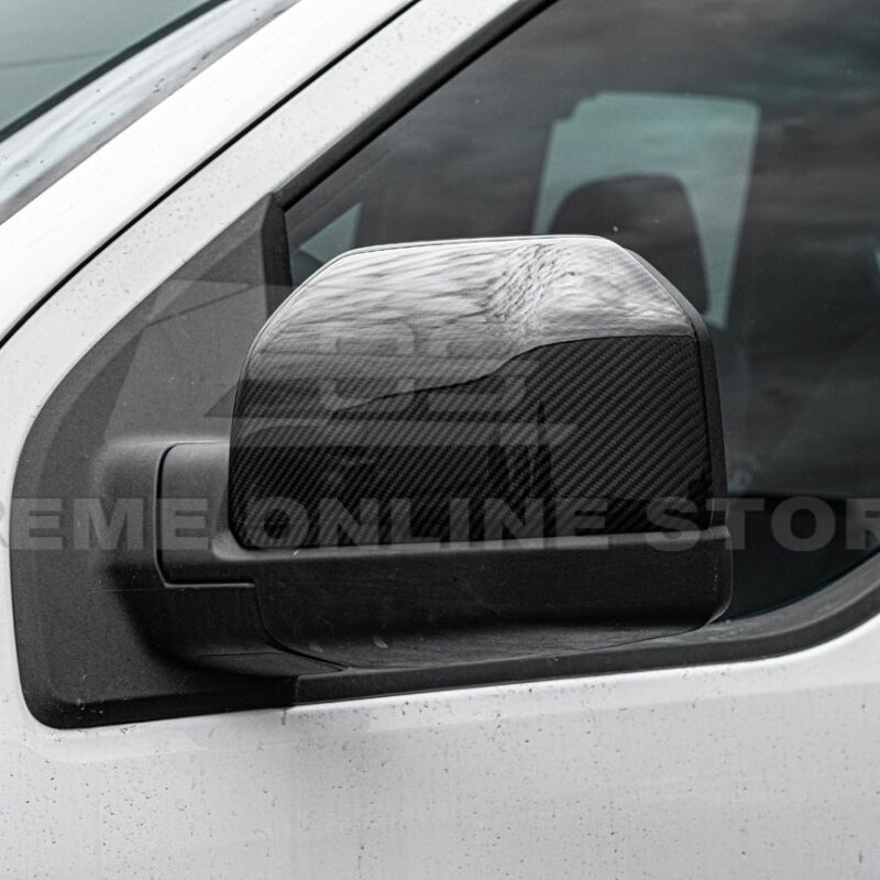 2015-2020 Ford F-150 Carbon Fiber Tape-On Side Mirror Cap Covers installed
