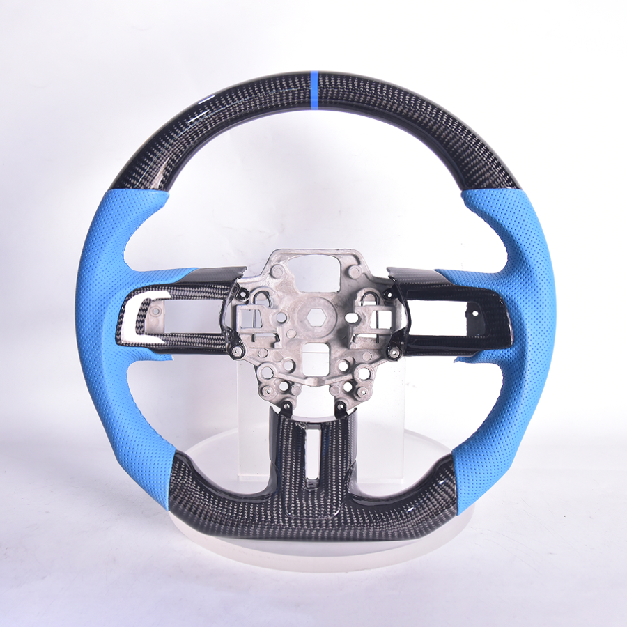 Mustang Carbon Fiber Steering Wheel – Blue Perforated Leather for Mustang EcoBoost