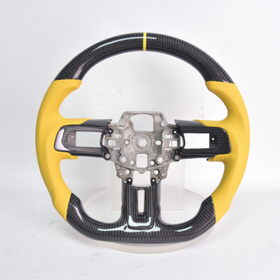 2018–2023 Ford Mustang Carbon Fiber Steering Wheel – Yellow Perforated Leather