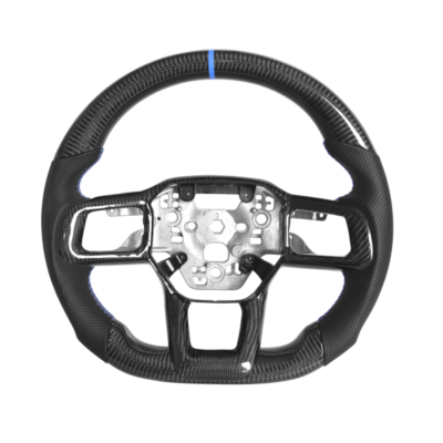 2024–2026 Ford Mustang S650 Carbon Fiber Steering Wheel – Black Perforated Leather, Blue Stitching