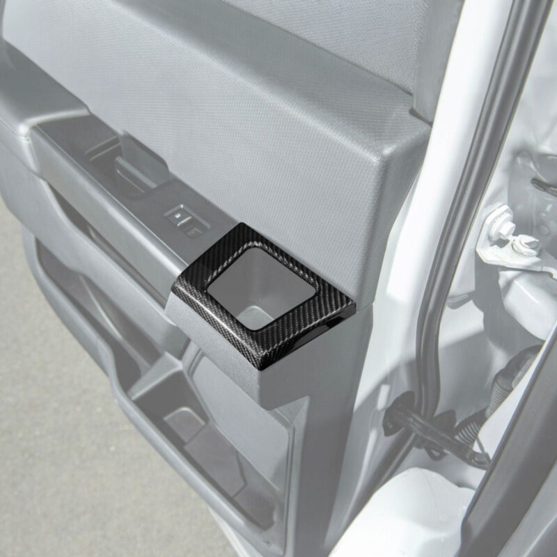 2021-2026 Ford F-150 / F-150 Lightning Dry Carbon Fiber Rear Door Side Storage Cup Holder Cover Overlays installed