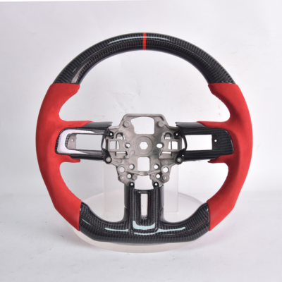 FFP 2015-2017 Ford Mustang Carbon Fiber Steering Wheel Red Suede Red Stripe