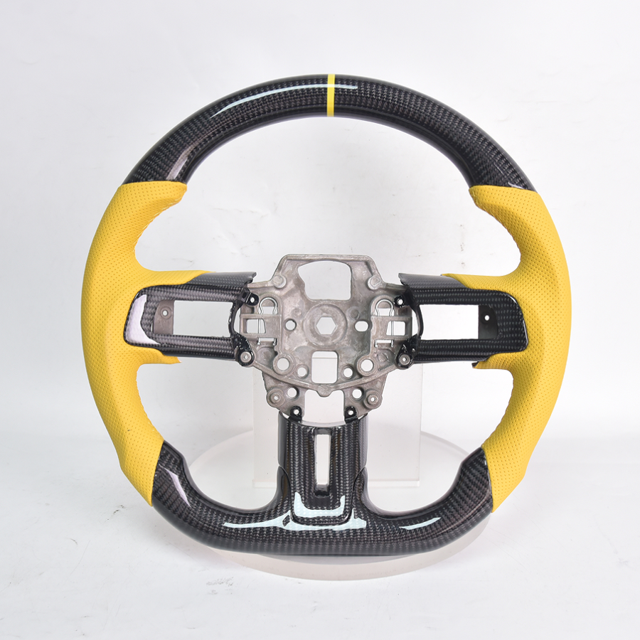 FFP Mustang Carbon Fiber Steering Wheel Yellow Perforated Leather Yellow Stripe for Mustang EcoBoost