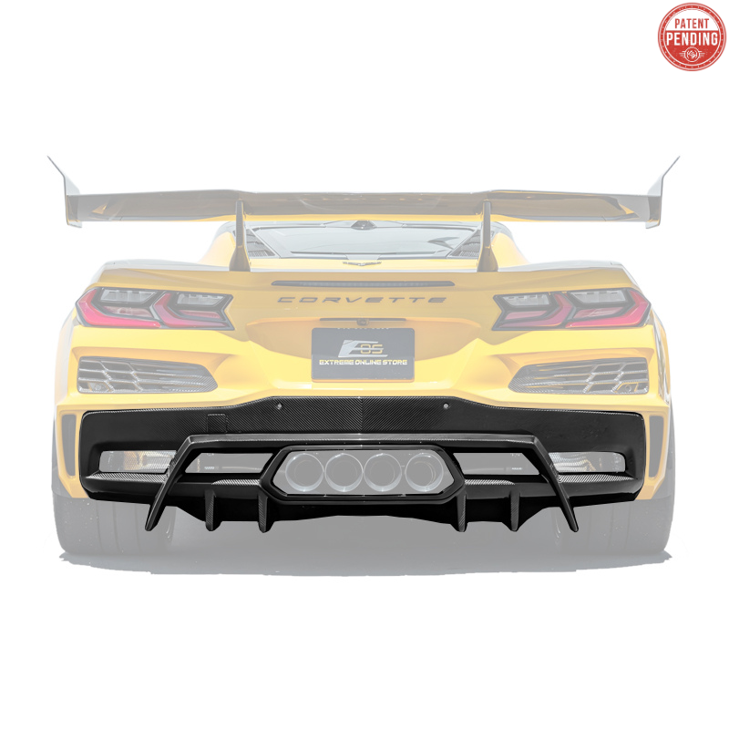 EOS 2023-Up Corvette C8 Z06 dry CARBON FIBER Rear Bumper Finned Diffuser