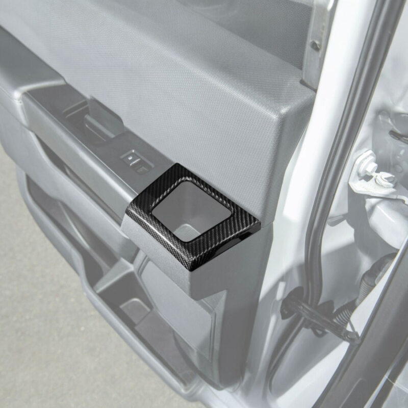 2021-2026 Ford F-150 / F-150 Lightning Dry Carbon Fiber Rear Door Side Storage Cup Holder Cover Overlays installed