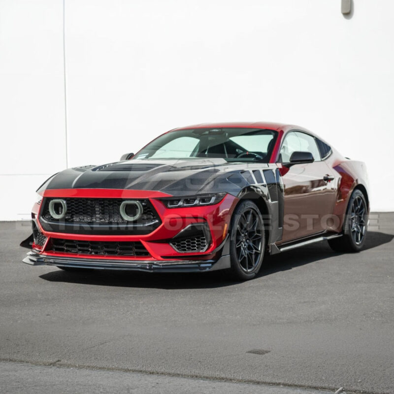2024-2026 Ford Mustang S650 GTV Style Add-On Front Lip Splitter — Gloss Black installed