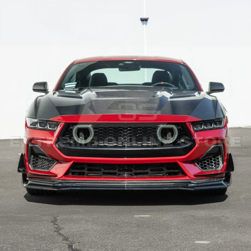 2024-2026 Ford Mustang S650 GTV Style Add-On Front Lip Splitter — Gloss Black installed