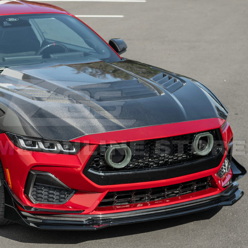 2024-2026 Ford Mustang S650 GTV Style Add-On Front Lip Splitter — Gloss Black installed